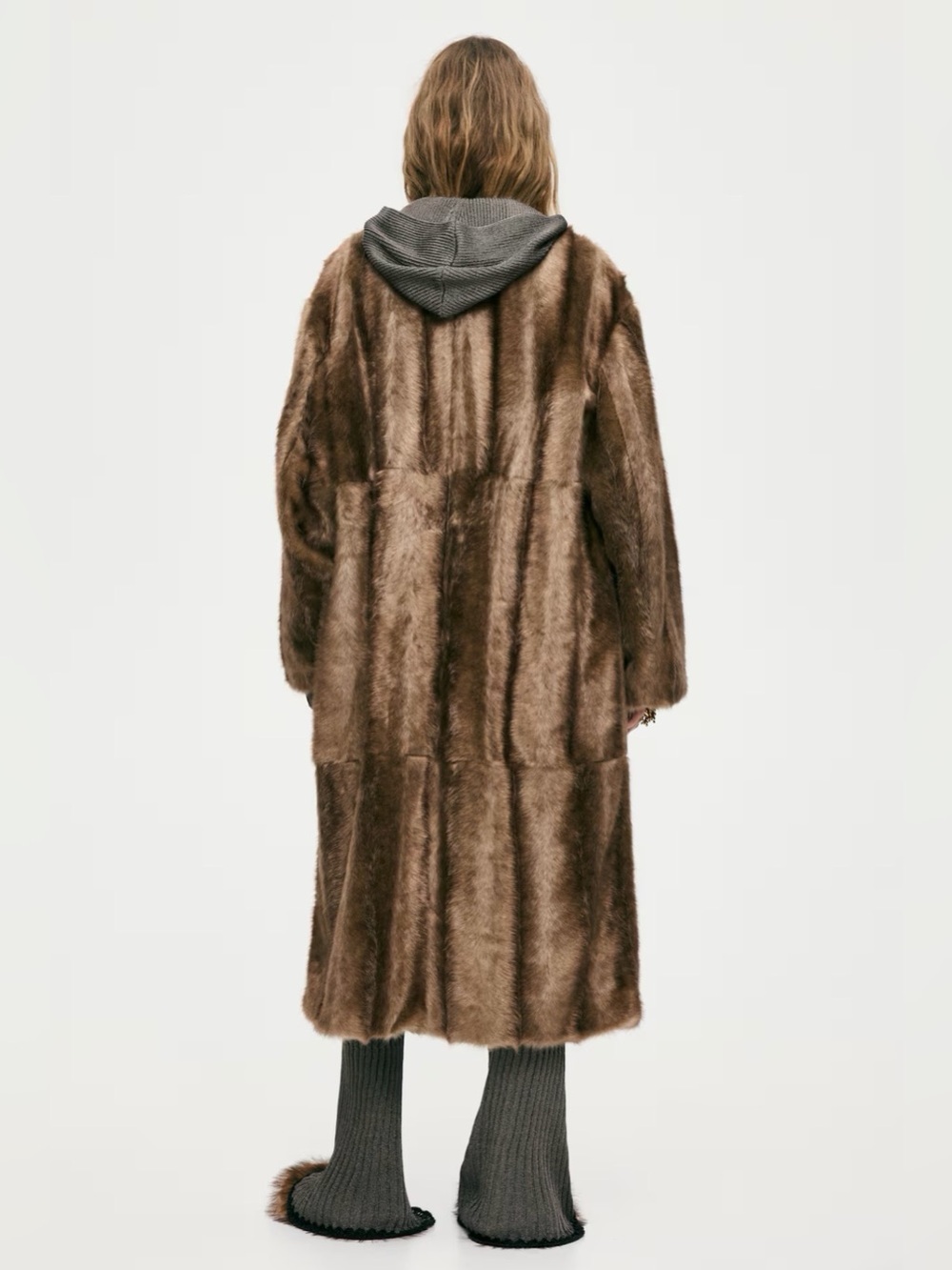 Viral H&M Fur Coat With Scarf-Detail New Luxurious Brown Faux Fur Coat Sz Small - Picture 5 of 14